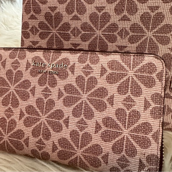 Kate Spade Flower Coated Canvas Zeezee Medium Work Tote Bag & wallet PinkMauve - Picture 2 of 9